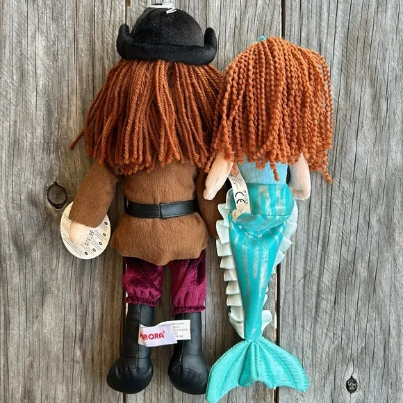 Mermaid and pirate dolls plush Jack by Aurora Cloth with yarn hair 14” - Picture 3 of 6